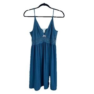 Eberjey Babydoll Mariana Chemise  Sz M Dusty Blue Coquette Feminine Sweet Lacey